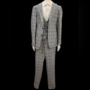 Steven Land Size 38R Gray Checkered 3 Piece Men's Suit